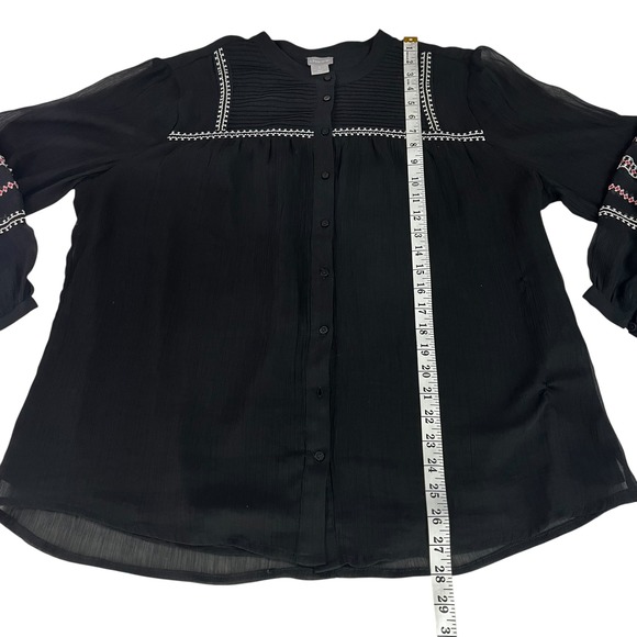 Chico's Blouse Womens 3(XL) Black Sheer Embroidered Chiffon Top - Picture 8 of 9